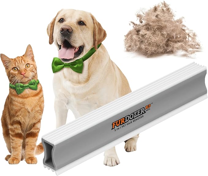 FurDozer X3 MEGA Pet Hair Remover &amp; Auto Detailing Tool - Cat &amp; Dog Hair Remover for Carpet, Car Interior, Couch, Bedding, &amp; Furniture - Reusable Pet Hair Removal Tool for Dog Fur &amp; Lint, 10", Grey