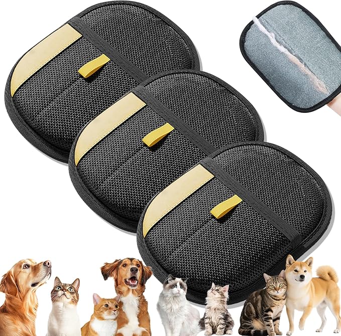 Pet Hair Removal Gloves, Pet Hair Remover Electrostatic Gloves for Cats &amp; Dogs, Washable and Reusable Cat Hair Remover for Cat Beds, Bed Sheets, Sofas, Clothes, Carpets, Curtains (3pcs)