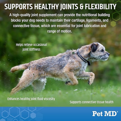 Pet MD Glucosamine for Dogs | Dog Joint Supplement with Glucosamine, Chondroitin &amp; MSM - Inflammatory Pain Relief Chews for Hip &amp; Joints - Bacon Flavored - Includes Yucca &amp; Turmeric - 120 Ct