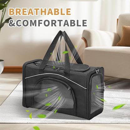 ‌Petsfit Airline Approved Pet Carrier for Small Dogs &amp; Cats, 19x9x12 TSA Approved Carrier, with Removable Dual-Sided Padding (2-Way Placement) - Fits Under Most Airplane Seats, Escape Proof (Black)