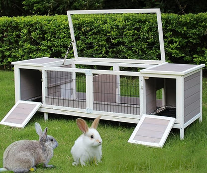 Rabbit Hutch Indoor Leakproof Bunny Cage Fir WoodenOutdoor Bunny House with Wire Floor Leakproof Plastic Tray (Grey)