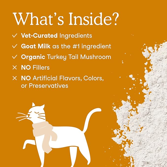 Fera Pets Immune Goat Milk for Dogs &amp; Cats with Colostrum, Organic Turkey Tail Mushroom, &amp; Probiotics - Improves Immune Response - for Picky Eaters - Powder - 60 TSP