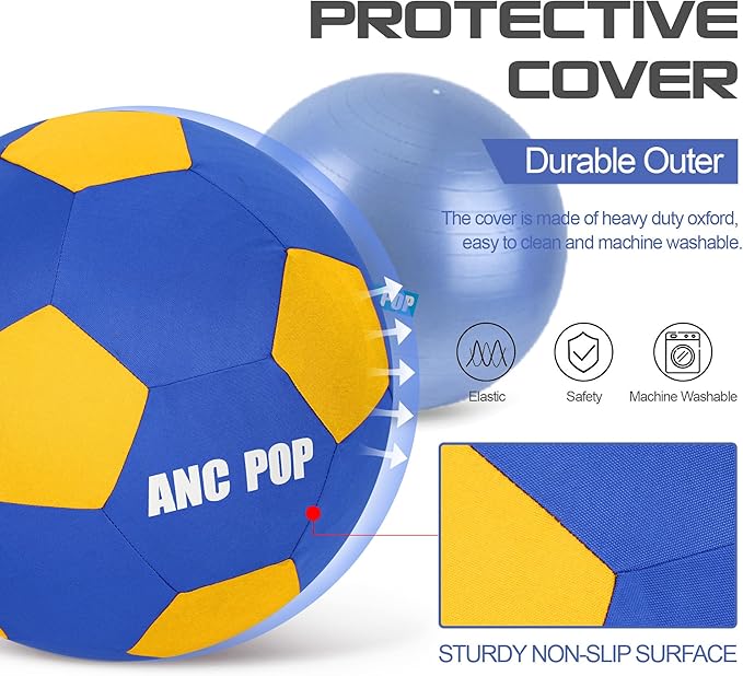 Herding Ball for Dogs Horse Ball &amp; Cover 25" for Horses Large with Hand Pump for Play, Blue and Yellow