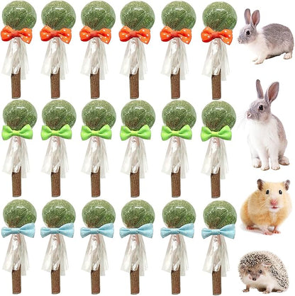 18-Pack Natural Alfalfa &amp; Apple Wood Chew Lollipops for Small Pets - Healthy Dental Toys for Hamsters, Rabbits, Guinea Pigs, Chinchillas
