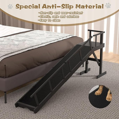 73" Dog Ramp for Bed, Pet Ramp with Removable Side Rail and Non-Slip Surface, Pet Ramp for Small &amp; Large &amp; Senior Dogs with Rest Platform and DIY Glow Strips,Dog Stairs for Couch, Black