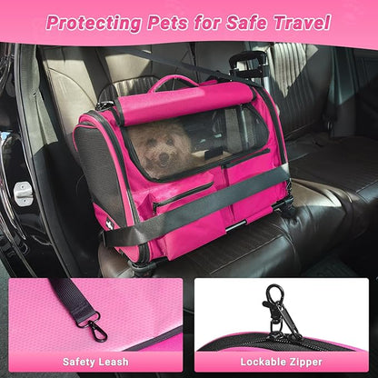 Large Pet Carrier with Wheels, Foldable Rolling Dog Carrier with Big Pocket, Cat Rolling Bag 21"x13"x13"for 2 Cats &amp;Dogs, Use for Travel, Outdoor, Vet Visits, Camping, Indoor. Pink