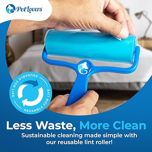 PetLovers EzRoll Reusable Lint Roller - Sticky for Life &amp; Multi-Purpose Pet Hair, Dust, &amp; Lint Remover for Clothing, Upholstery, &amp; Cars - Sustainable, Washable &amp; Efficient (Large)