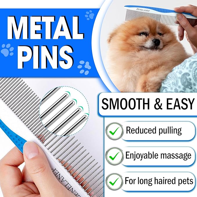 Dog Grooming Comb for Matting – Metal Dematting Comb with Stainless Steel Teeth &amp; Non-Slip Handle (Style 1)