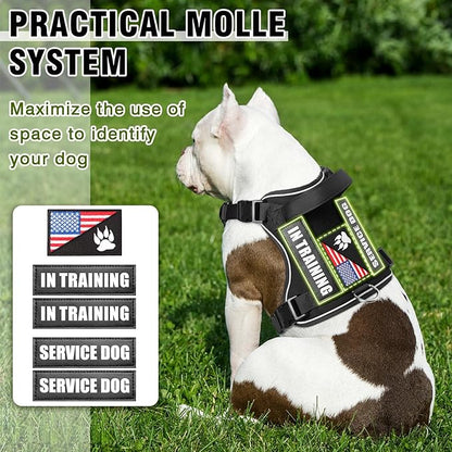 WINSEE Service Dog in Training Harness with 5 PCS Patches, Reflective Tactical Dog Vest Harness, Adjustable Soft Oxford Pet Harness with Easy Control Handle, Hook &amp; Loop Panels for Walking Hiking