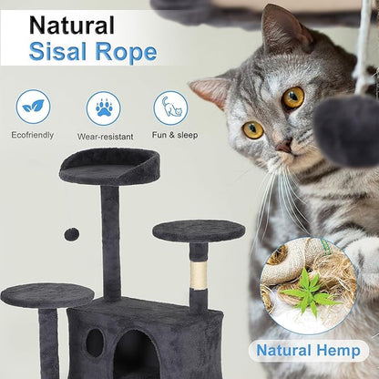 FDW Cat Tree Tower 62in Multi-Level Durable Cat Scratching Post &amp; Cozy Fun Jumping Platform Space Saving Condo Pet Play House for Indoor Cats,Dark Gray