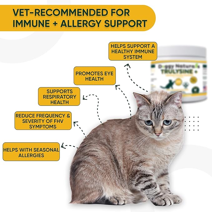 Trulysine Plus L-Lysine for Cats Immune Support Oral Powder 8oz/226g - Cats &amp; Kittens of All Age, Sneezing, Runny Nose Squinting, Watery Eyes Chicken Liver Flavor (U.S.A)(226 Grams (900mg / Scoop))