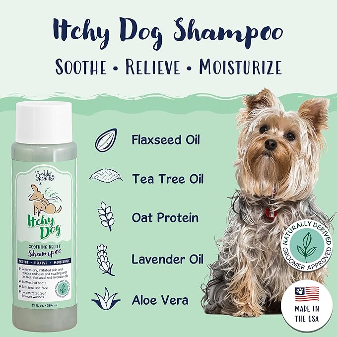 Bobbi Panter Dog Shampoo - Made in USA - All Natural Formula for Itch Relief &amp; Soothing Skins, Concentrated 16:1 for Professional Groomers - Green Apple Scent, 13 Oz