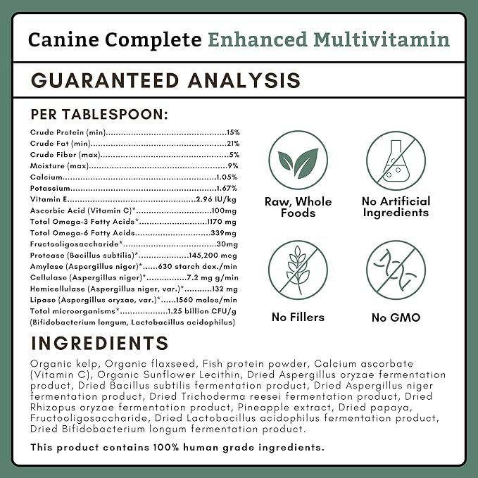 Wholistic Pet Organics Canine Complete - Dog Multivitamin Powder - 8 Oz - Daily Dog Vitamins and Supplements for Homemade Food - Immune System, Skin, Coat &amp; Overall Health - Small and Large Breed
