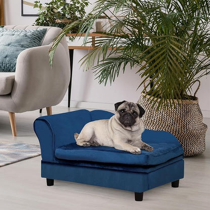 PawHut Luxury Fancy Dog Couch with Hidden Storage, Small Dog Sofa Bed with 2" Soft Foam, Modern Pet Furniture for Puppies &amp; Little Breeds, Blue
