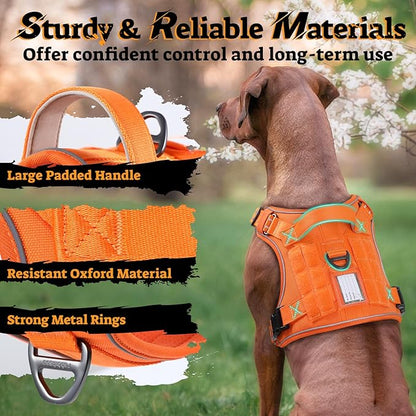 rabbitgoo Dog Harness Medium Sized No Pull, Tactical Service Pet Vest with Molle and Control Handle, Adjustable and Reflective Military Harness for Easy Walking and Training, Orange, M