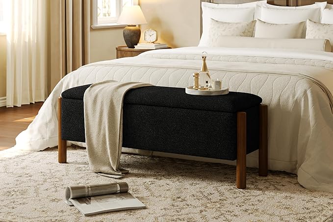Modern Storage Benches with Walnut Wood Legs, 47&