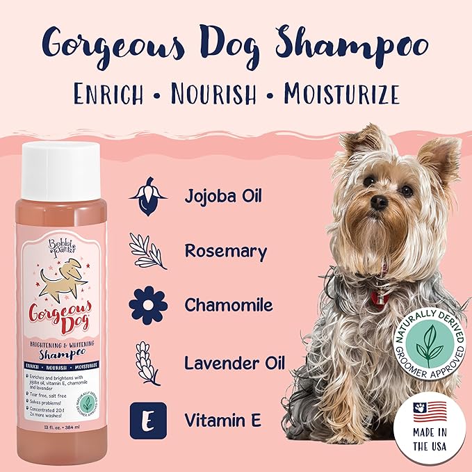 Bobbi Panter Dog Shampoo - Made in USA - All Natural Formula for Whitening All Coats, Enhances Shine &amp; Moiturizes - Concentrated 20:1 for Professional Groomers - Peach Scent, 13 Oz