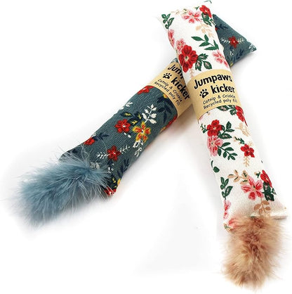 2 Pack Natural Interactive Catnip &amp; Silvervine Cat Kicker with Feathers, Bite Resistant Chew Toy, Crinkle Kicker, Accessories for Indoor Cat, Premium Corduroy Floral