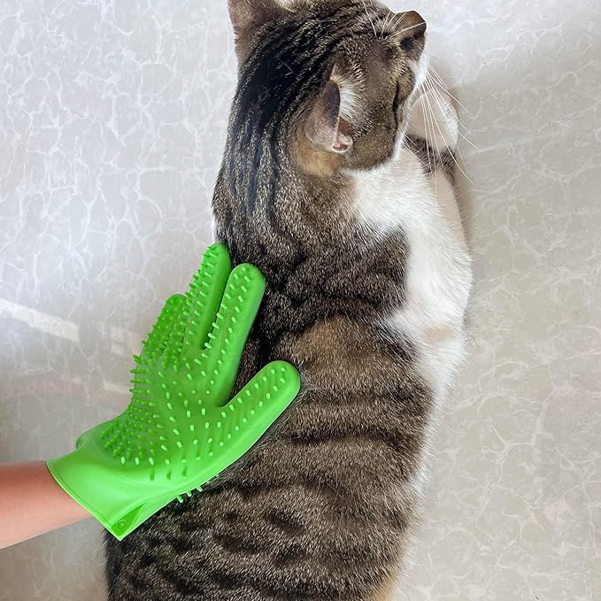 Pet Grooming Bath Gloves - Double-Sided Silicone Bathing &amp; Massaging Brush Mitts Gentle Deshedding Loose Hair Removal Tool for Long and Short Haired Dogs &amp; Cats - 2 Pack
