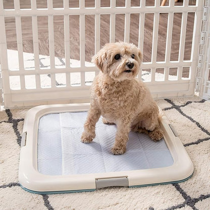 IRIS USA Pee Pad Holder - For Potty Training Regular Sized Dog &amp; Puppy Pee Pads, Secured Latches, Non-Skid Feet, Leak Protection, Fits 22"x22" Pad or Larger, Square, Blue