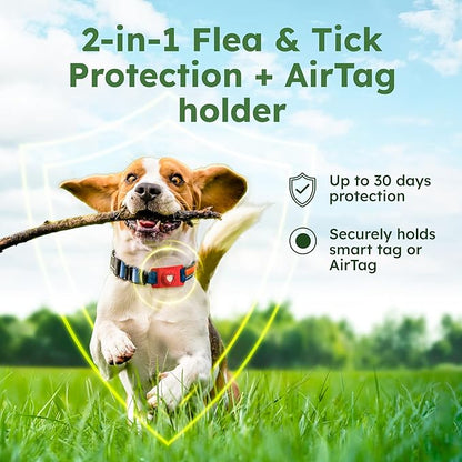 BugMD Paw Guardian Flea and Tick Prevention Pendant for Dogs with AirTag Holder | Plant-Powered Flea &amp; Tick Control for Dog Collars Harnesses | Dog Tag with Air Tag Holder - Red