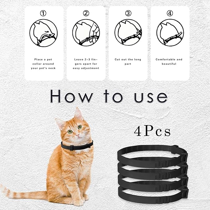 Simnice Calming Collar for Cats - 4 Pack, Adjustable Calming Collar for Cats - Pheromone Cat Collars for Anxiety &amp; Stress Relief, Water-Resistant &amp; Long-Lasting Effect (Black)