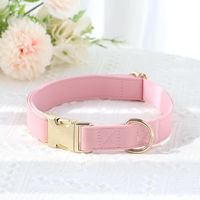 PET ARTIST Soft PU Leather Dog Collar, Bright &amp; Classic Pink Dog Collar with Quick Release Rose Metal Buckle, Adjustable Nylon Padded Durable Pet Collars for Large Dogs Girl, Neck Fit 16-27"