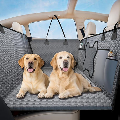 Hard Bottom Dog Car Seat Cover for Back Seat – Waterproof Nonslip Hammock Extender for Trucks &amp; SUVs, Heavy Duty Pet Protector, Gray Oxford Fabric