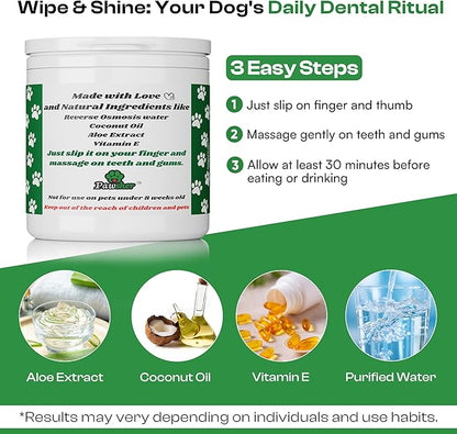 Dog Teeth Cleaning Wipes, Fights Plaque, Freshens Breath &amp; Promotes Gum Health, No-Rinse Finger Toothbrush, Gentle &amp; Naturally Safe, Completes Your Dog Tooth Brushing Kit, 50 Count