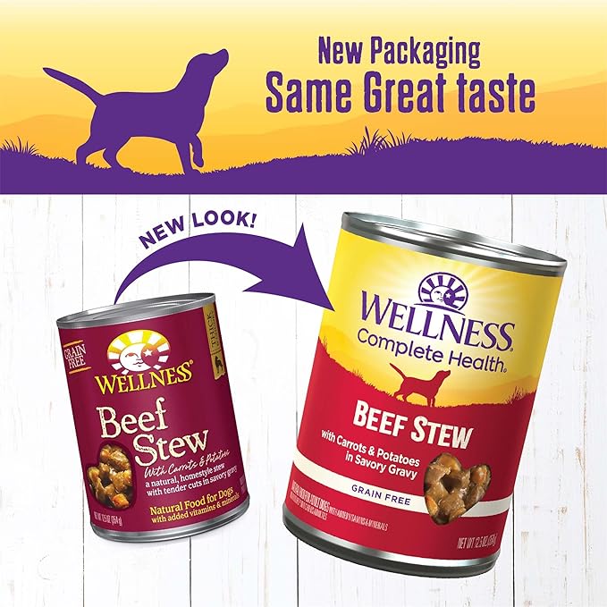Wellness Complete Health Thick &amp; Chunky Natural Grain Free Canned Wet Dog Food, Beef Stew, 12.5-Ounce Can (Pack of 12)