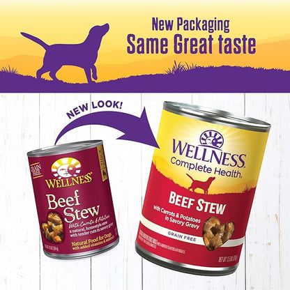 Wellness Complete Health Thick &amp; Chunky Natural Grain Free Canned Wet Dog Food, Beef Stew, 12.5-Ounce Can (Pack of 12)
