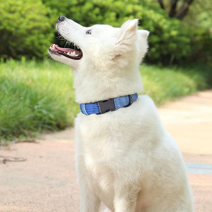 PET ARTIST Soft Cotton Dog Collar for Small Dogs in Tranquil Blue, Simple Dog Collar with Quick Release Metal Buckle &amp; D Ring, S Size (10-16")