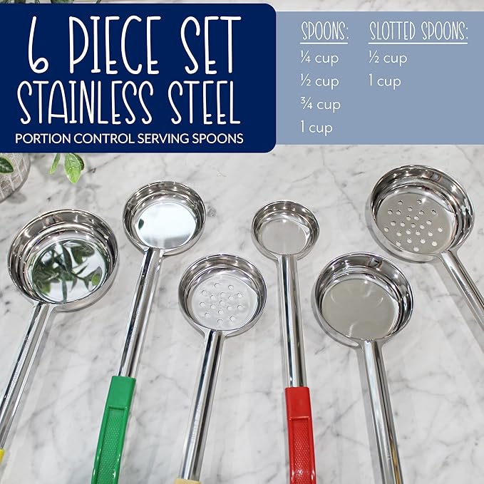 Darware Portion Control Serving Spoons (6-Piece Ladle Set); w 1/4 Cup, 1/2 Cup, 3/4 Cup &amp; 1 Cup (2, 4, 6, 8 oz) &amp; 1/2 &amp; 1 Cup Utensils/Spoodles