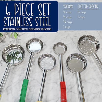 Darware Portion Control Serving Spoons (6-Piece Ladle Set); w 1/4 Cup, 1/2 Cup, 3/4 Cup &amp; 1 Cup (2, 4, 6, 8 oz) &amp; 1/2 &amp; 1 Cup Utensils/Spoodles