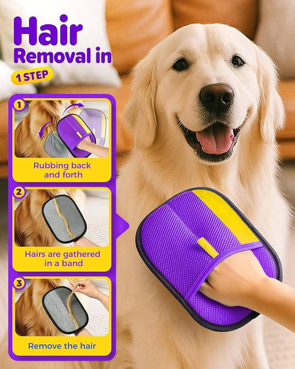 2025 Thickened Electrostatic Pet Hair Removal Gloves (2 Pcs) - Reusable Strong Grooming Gloves for Cats &amp; Dogs, Hair Remover for Couch, Furniture, Carpet, Car Seats &amp; Clothing (Purple)