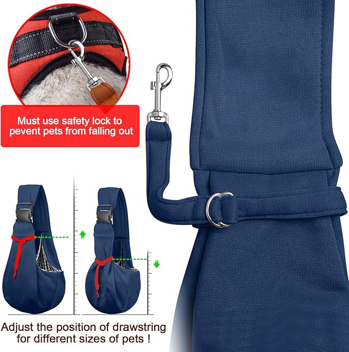 Tomkas Small Dog Sling Carrier - Zipper Pocket &amp; Adjustable Strap - for 3-10 lbs Pets(Dark Blue)