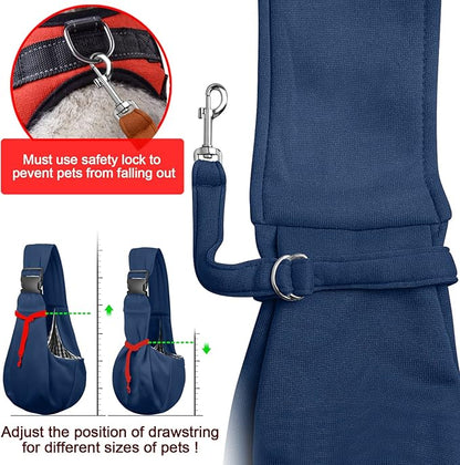 Tomkas Small Dog Sling Carrier - Zipper Pocket &amp; Adjustable Strap - for 3-10 lbs Pets(Dark Blue)
