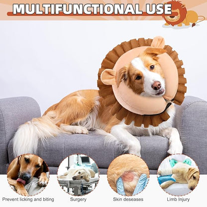 KOOLTAIL Inflatable Dog Cone Collar, Soft Dog Cone Alternative for Large Medium Small Dogs After Surgery, Adjustable Donut Neck Cone for Dogs Cats, Recovery E Collar with Enhanced Anti-Licking,Lion L