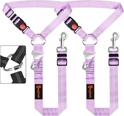 Removable Dog Seat Belt Harness for Car, 3 in 1 Pet Dog Car Seatbelt Leash, Retractable Restraint Secures to Vehicle Headrest &amp; Adjustable Reflective Bungee Dog Seatbelt Tether, Purple
