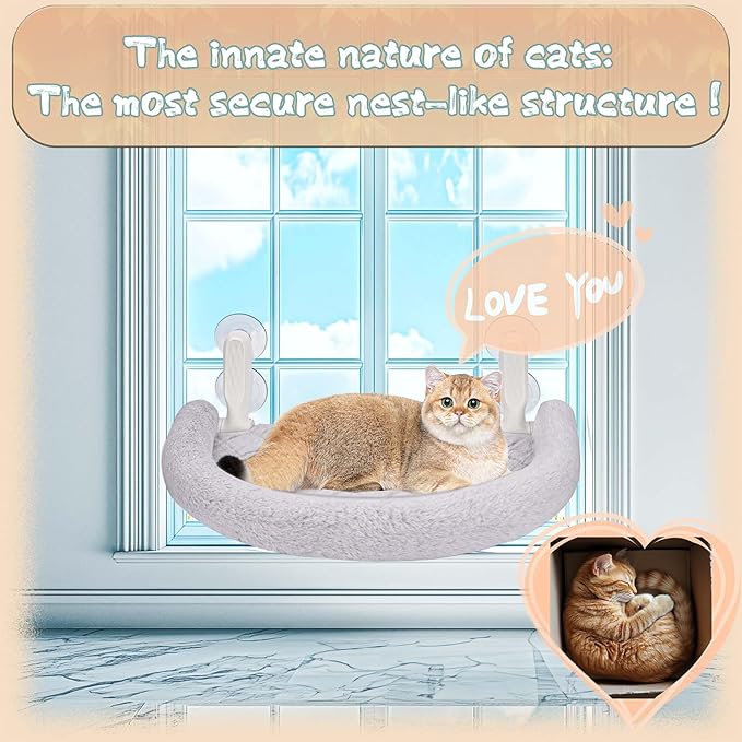 Cat Window Perch &amp; Hammock - Exquisite Soft Wool Fleece, Safe &amp; Comfortable Design with 4 Strong Suction Cups - Ideal for Large Cats (High-Grade Gray, Extra Large)