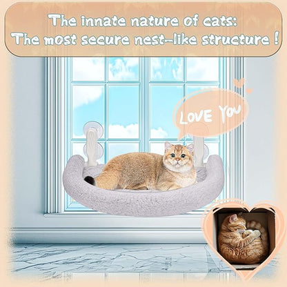 Cat Window Perch &amp; Hammock - Exquisite Soft Wool Fleece, Safe &amp; Comfortable Design with 4 Strong Suction Cups - Ideal for Large Cats (High-Grade Gray, Extra Large)