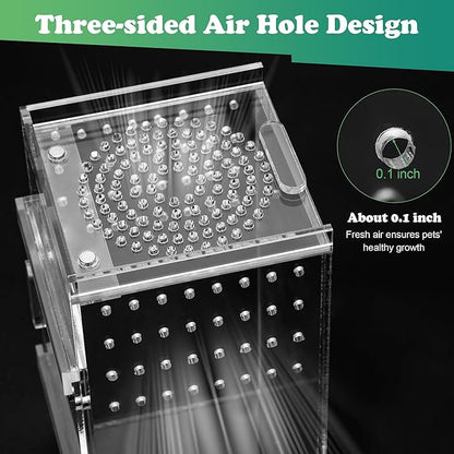 Jumping Spider Enclosure, 3x3x6 Inch Jumping Spider Habitat with Magnet Opening Door Jumping Spider Accessories Small Acrylic Terrarium for Tarantula and Praying Mantis