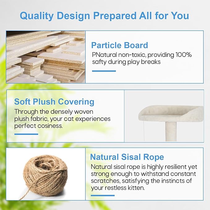 FDW Cat Tree Tower 81in Multi-Level Durable Cat Scratching Post &amp; Cozy Fun Jumping Platform Space Saving Condo Pet Play House for Indoor Cats,Beige
