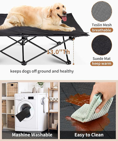 KingCamp Elevated Dog Bed for Large Dogs, Outdoor Raised Cooling Pet Cot Bed with Washable Breathable Mesh &amp; No-Slip Feet Perfect for Camping, Backyard, Indoor Use (Large, Black)
