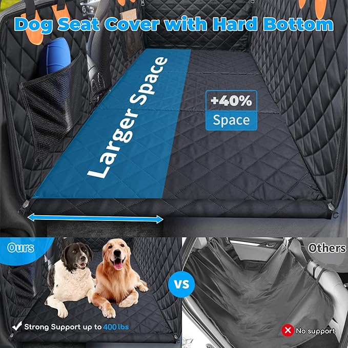 URPOWER Back Seat Extender for Dogs - Hard Bottom Dog Car Seat Cover Holds 400 lbs, Waterproof Dog Hammock Dogs Bed for Cars, SUVs &amp; Small Trucks, Pet Backseat Protector with Mesh Window &amp; Large Space