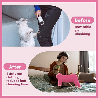PUMYPOREITY Cat Hair Sticky Sweater, Recovery Suit - Breathable &amp; Lightweight for Post-Surgery Protection, Cat Onsie Prevents Licking Wounds, Pink, 2XL