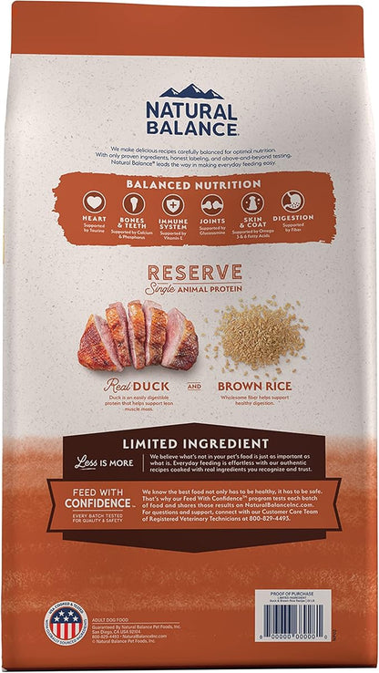 Natural Balance Limited Ingredient Adult Dry Dog Food with Healthy Grains, Reserve Duck &amp; Brown Rice Recipe, 4 Pound (Pack of 1)