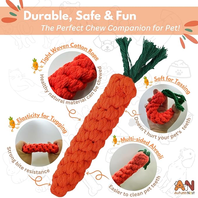 3PCS Orange Woven Pet Chew Set, Puppy Teething Chews, Dog Chew Treats, Cat Teething Playset, Safe Braided Chews for Pets, Durable &amp; Interactive
