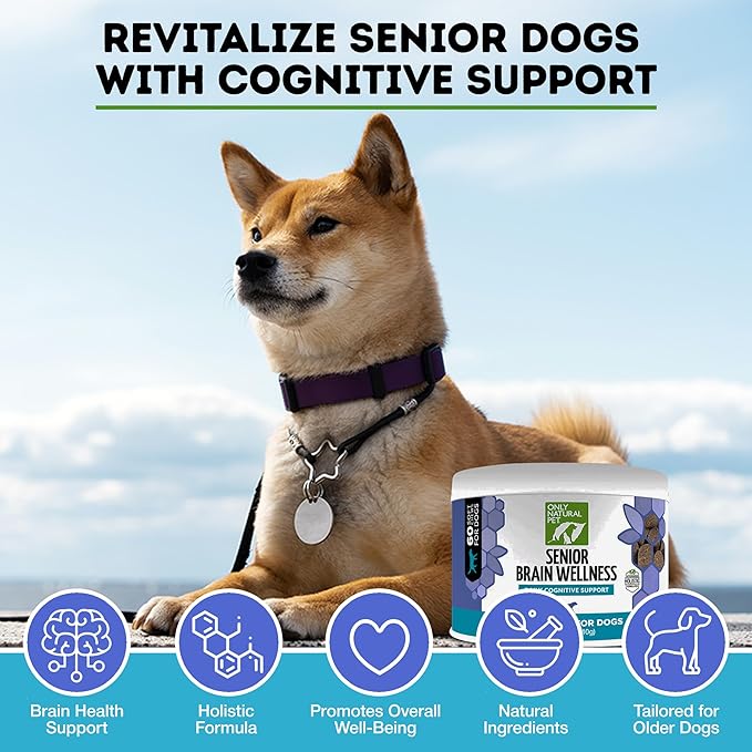 ONLY NATURAL PET Senior Brain Wellness Dog Chews - Small, Medium &amp; Large Breeds, Toothless &amp; Geriatric Dogs, Soft Chicken &amp; Bacon Flavor Snacks, Baked Treats - 60 Count