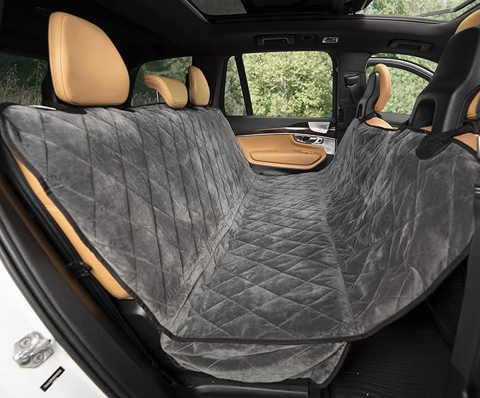Plush Paws Products Velvet Rear Car Seat Protector w/Hammock | Washable &amp; Waterproof Back Seat Dog Cover for Car, Truck, &amp; SUV | Nonslip, Tear Resistant Pet Seat Cover | X-Large London Grey